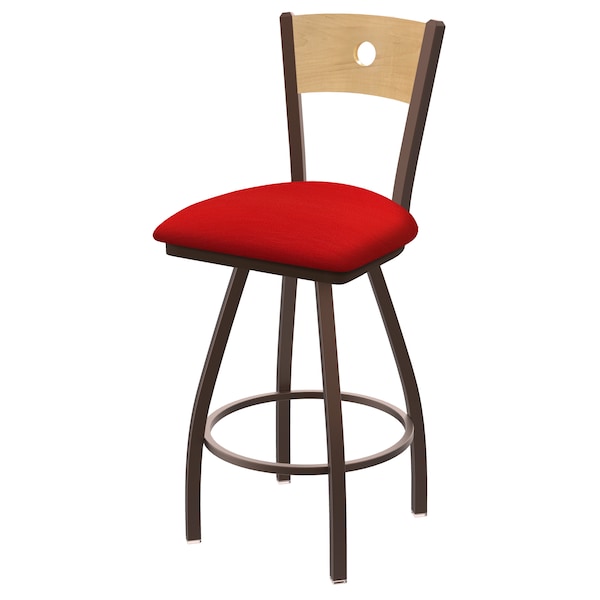 36" Swivel Counter Stool, Black Wrinkle, Nat Back, Canter Red Seat